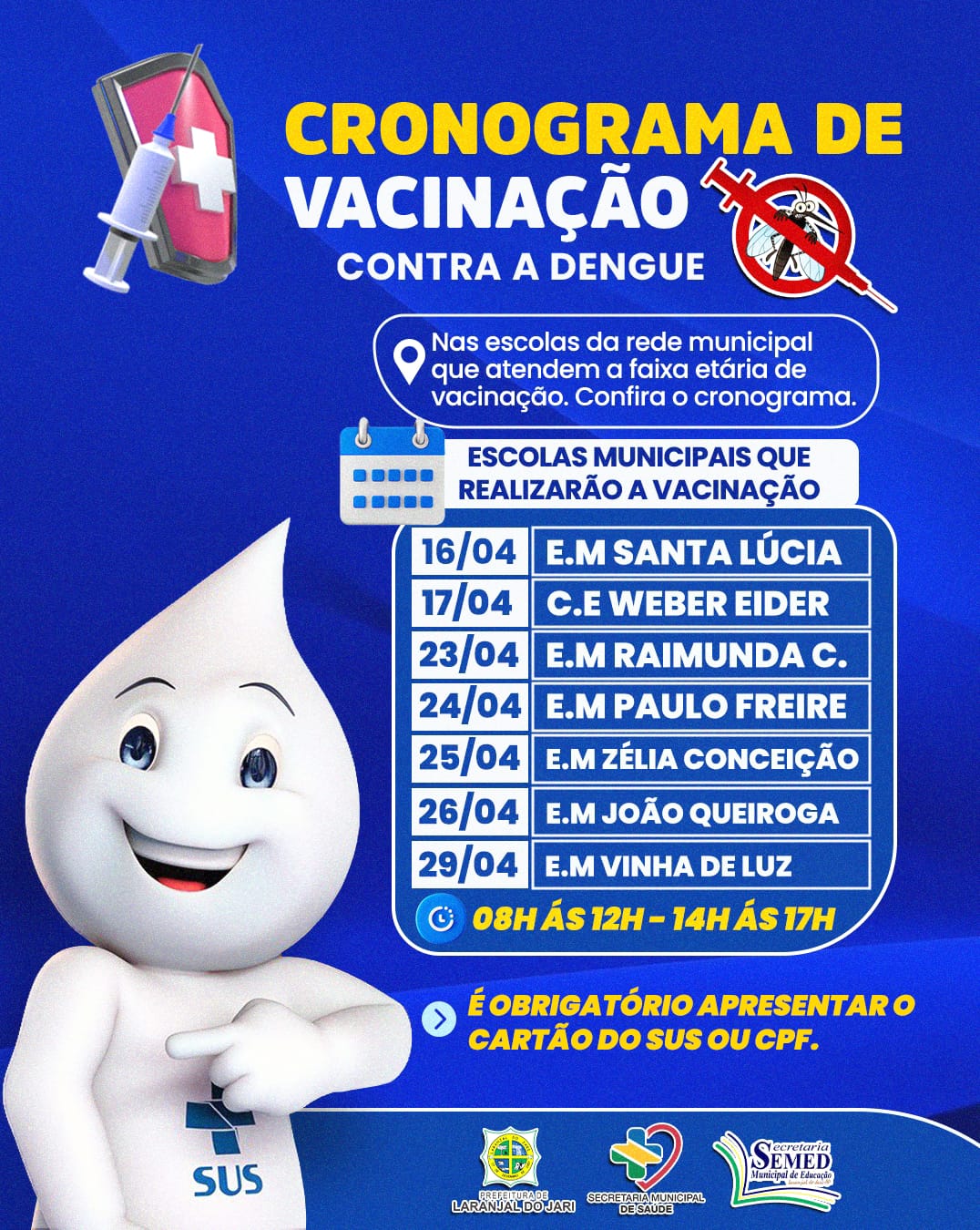 CRONOGRAMA DE VACINAÇÃO NAS ESCOLAS DA REDE MUNICIPAL 